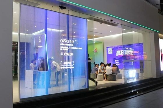 ISO14001 Interaktive kreative transparente Led-Fensteranzeige ODM für Einkaufszentren